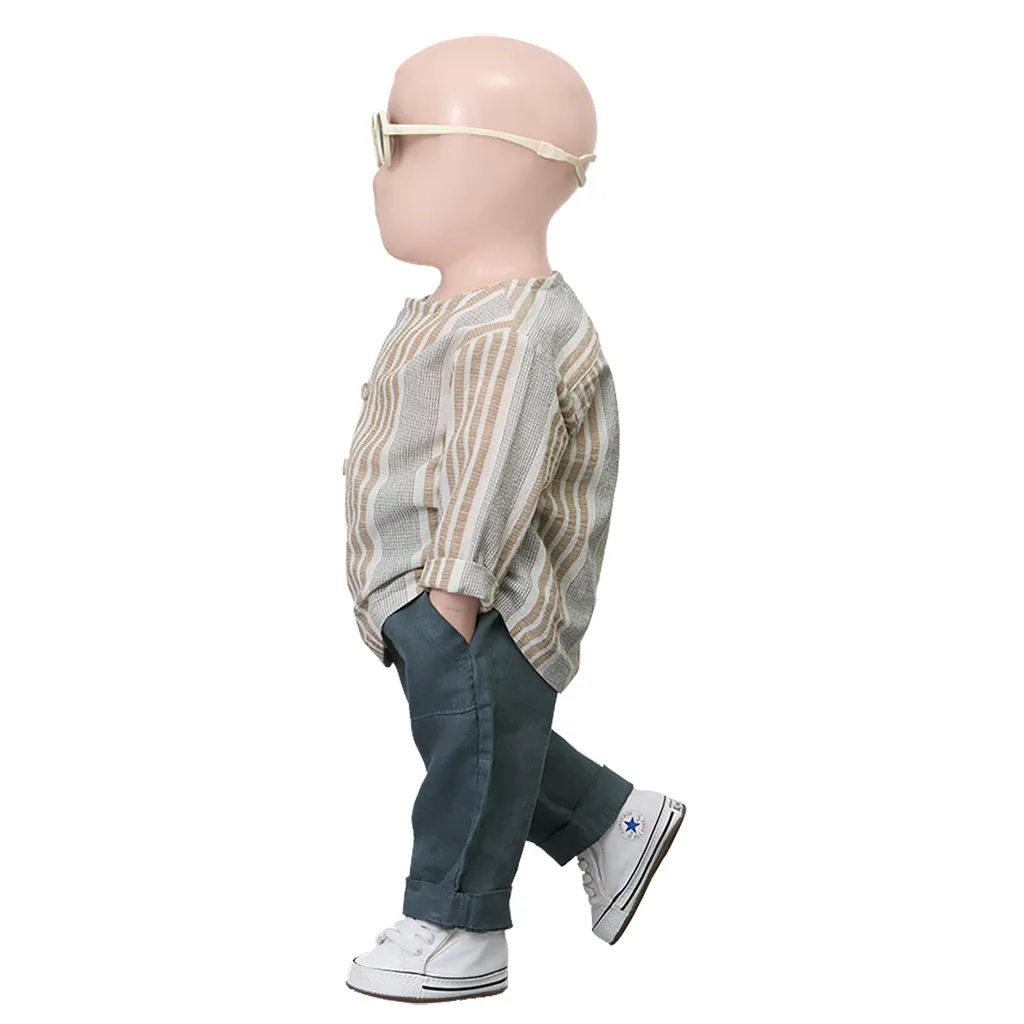1  In The Family Baby And Child Enric Shirt Petroleum Grey Stripes