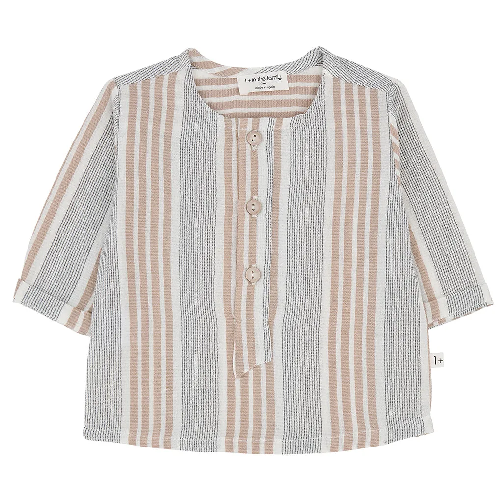 1  In The Family Baby And Child Enric Shirt Petroleum Grey Stripes