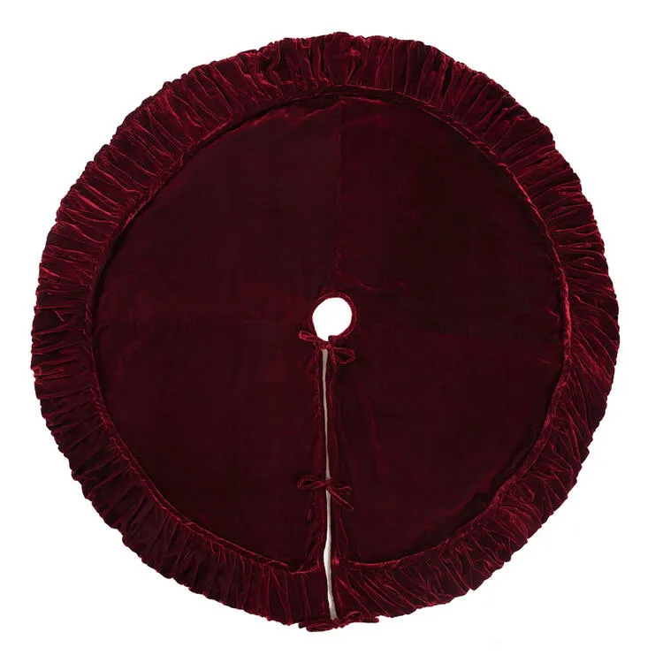 60" Plush Wine Velvet Tree Skirt with 6" Border and Tie Closure