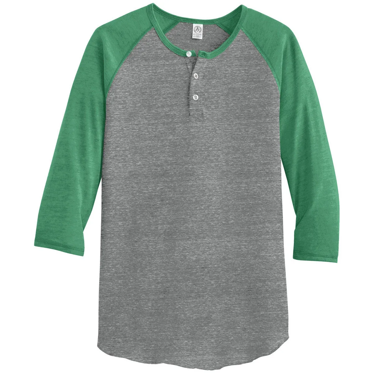 Alternative Apparel Men's Grey/True Green Eco-Jersey 3/4-Sleeve Raglan Henley