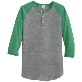 Alternative Apparel Men's Grey/True Green Eco-Jersey 3/4-Sleeve Raglan Henley