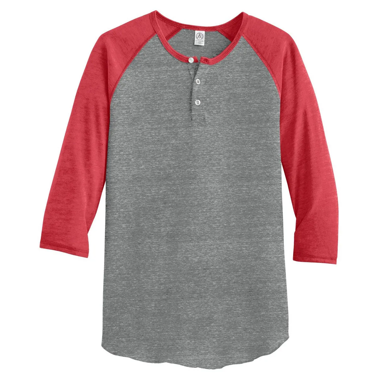Alternative Men's Eco Grey/Eco True Red Eco-Jersey 3/4-Sleeve Raglan Henley