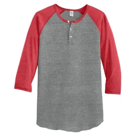 Alternative Men's Eco Grey/Eco True Red Eco-Jersey 3/4-Sleeve Raglan Henley