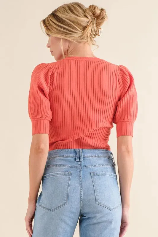 And The Why Puffed Half Sleeve Rib Basic Bodysuit
