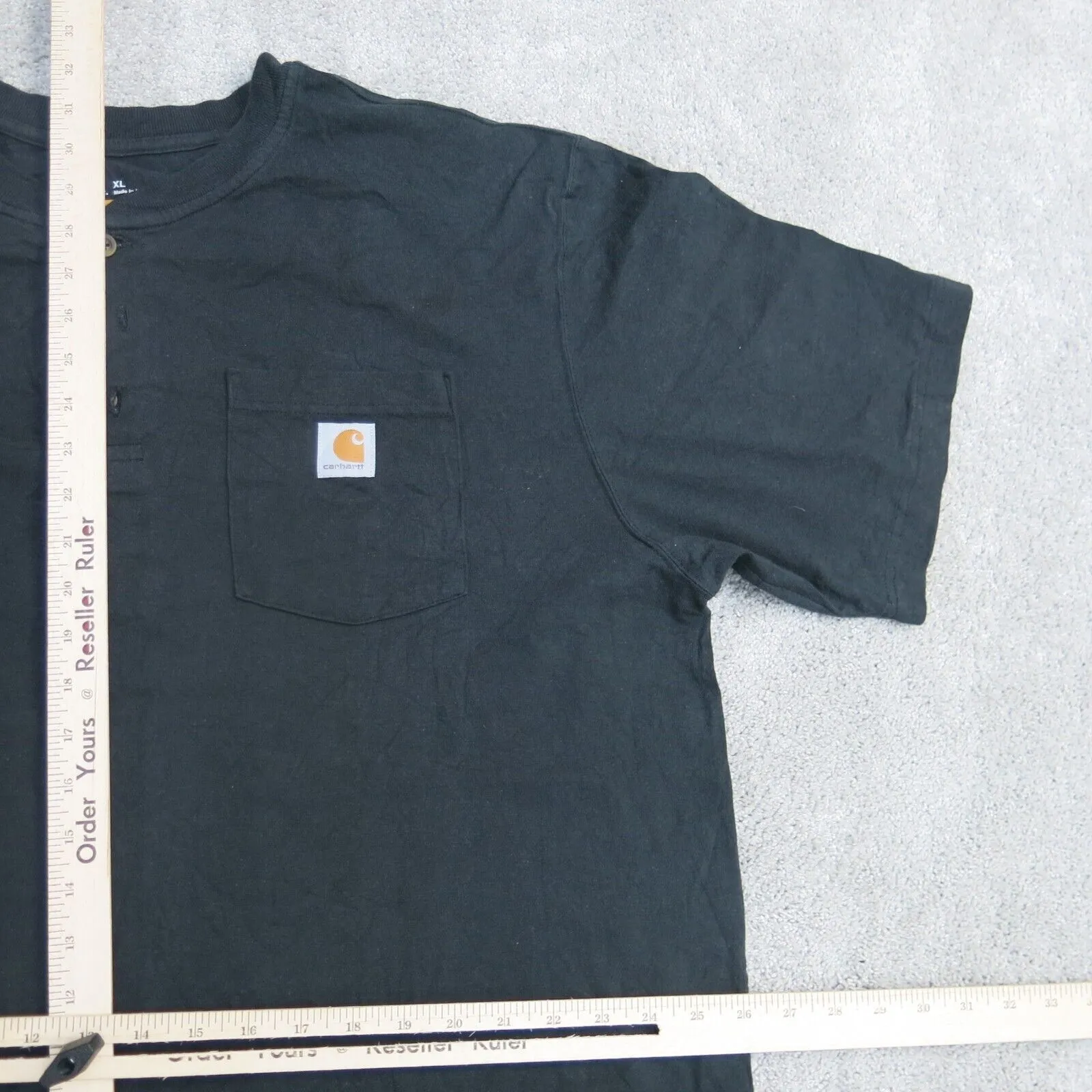 Carhartt Shirt Mens XL Black Henley Original Fit Short Sleeve Workwear Pockets