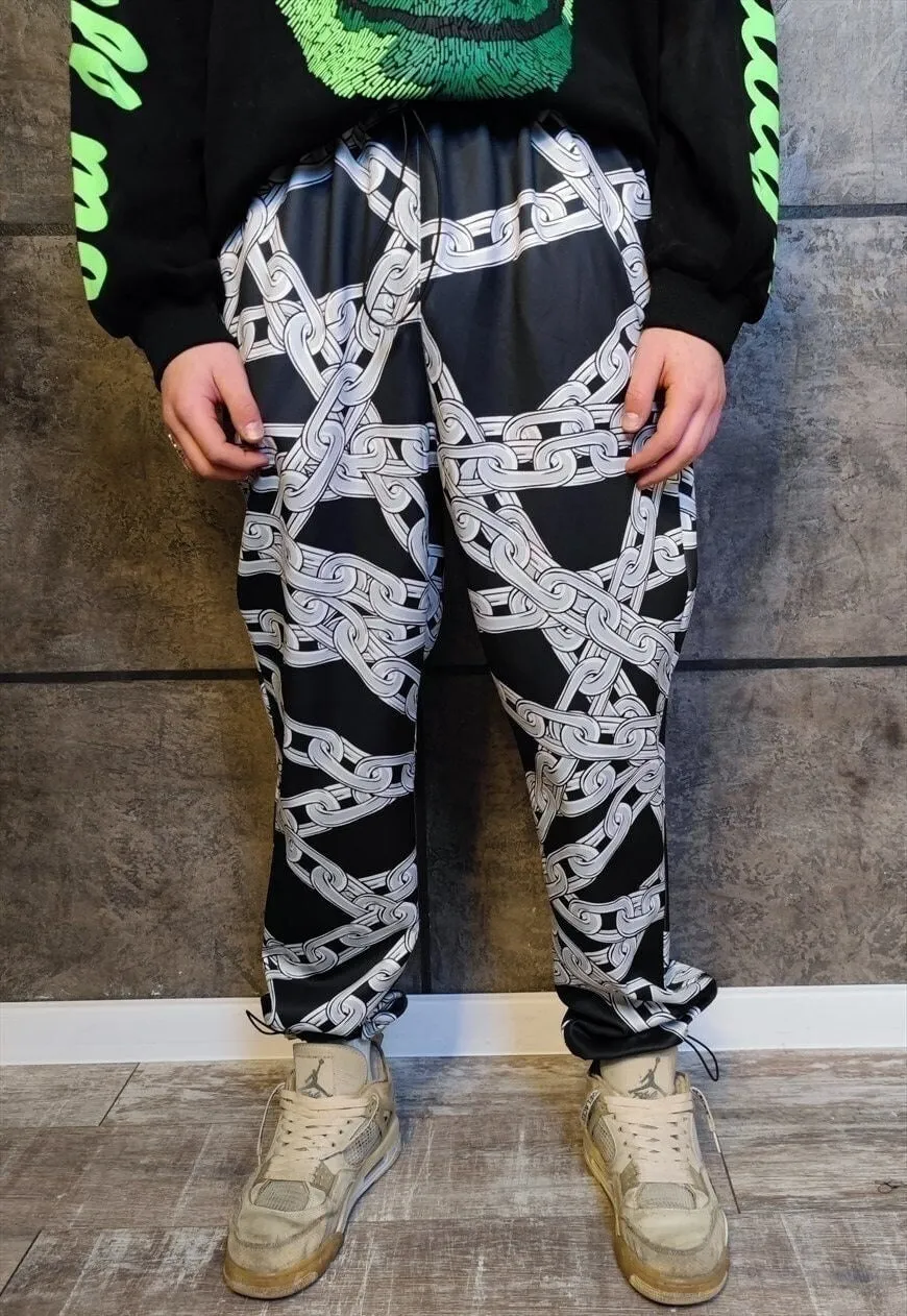 Chain print joggers handmade barbered wire overalls in black