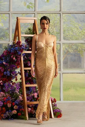 Champagne Thread Shred Beaded Gown