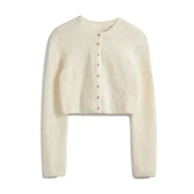 Custom Woman Wool Blend Ribbed Crop Top Cardigan - OEM/ODM Knit Sweater Manufacturer