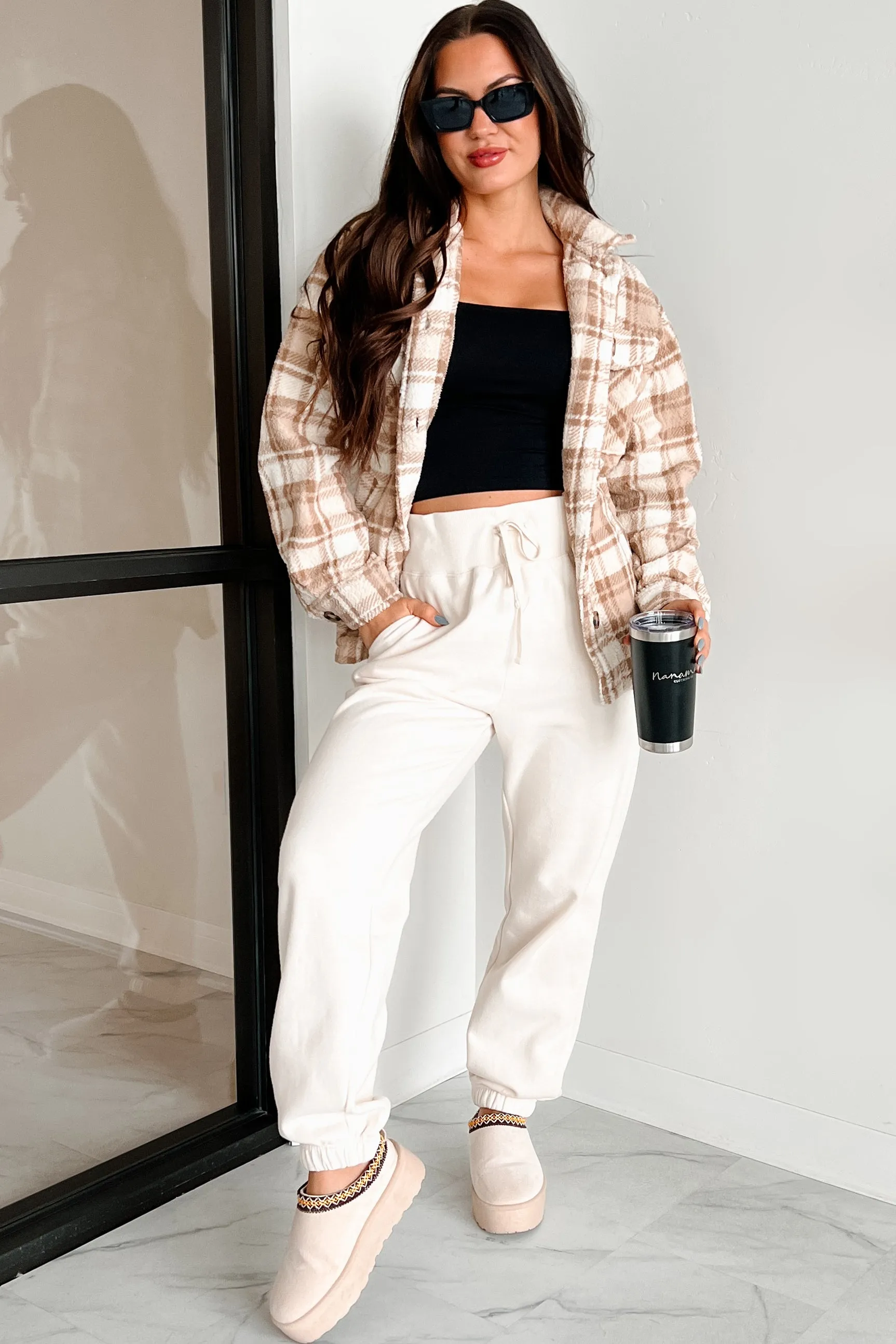 DOORBUSTER Nevada High Waisted Fleece Sweatpants (Cream)