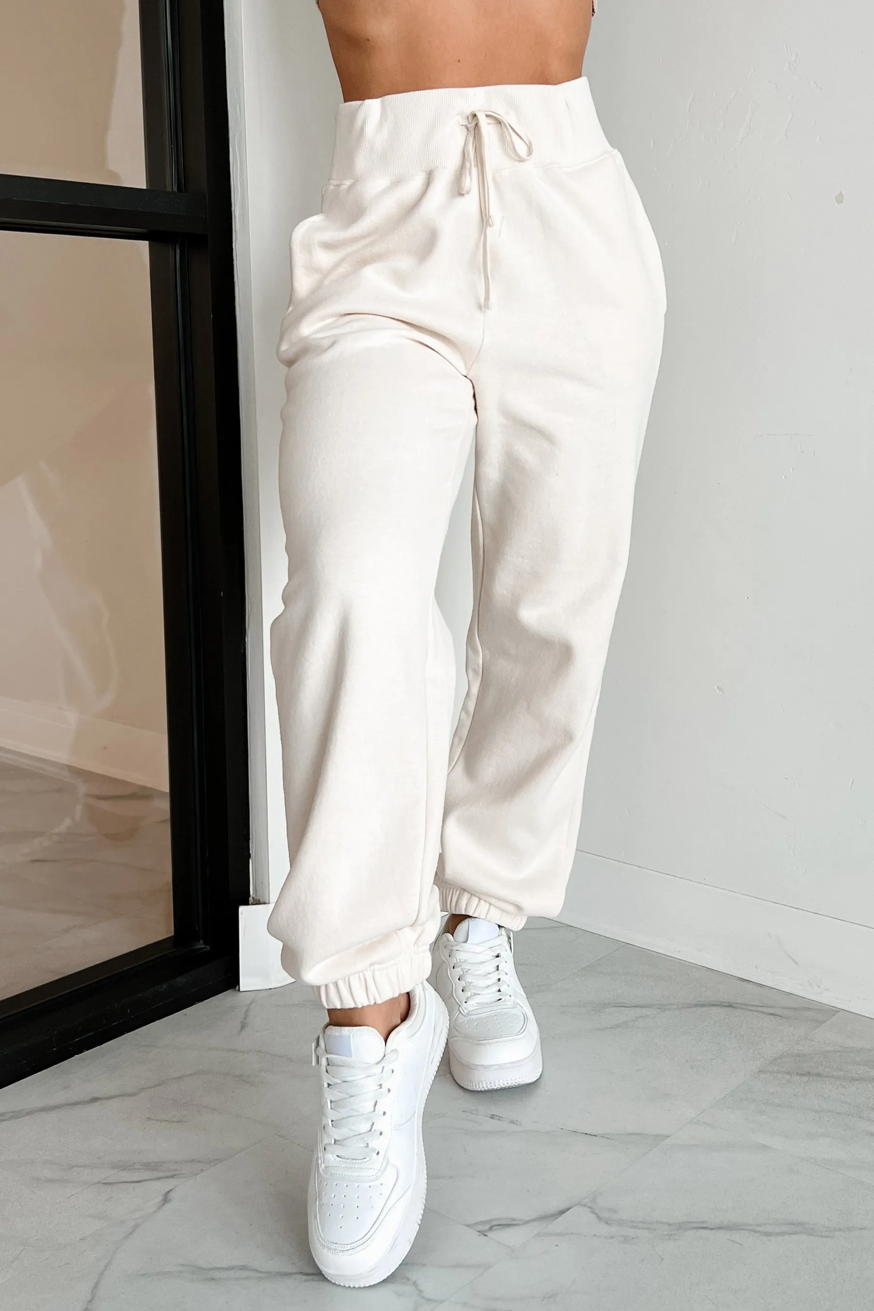 DOORBUSTER Nevada High Waisted Fleece Sweatpants (Cream)