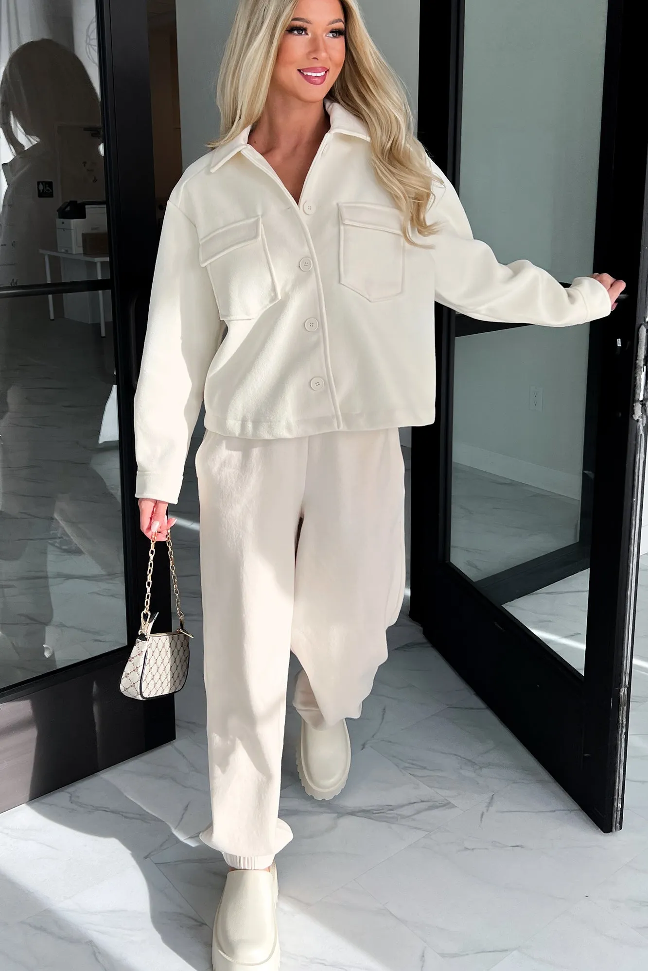 DOORBUSTER Nevada High Waisted Fleece Sweatpants (Cream)