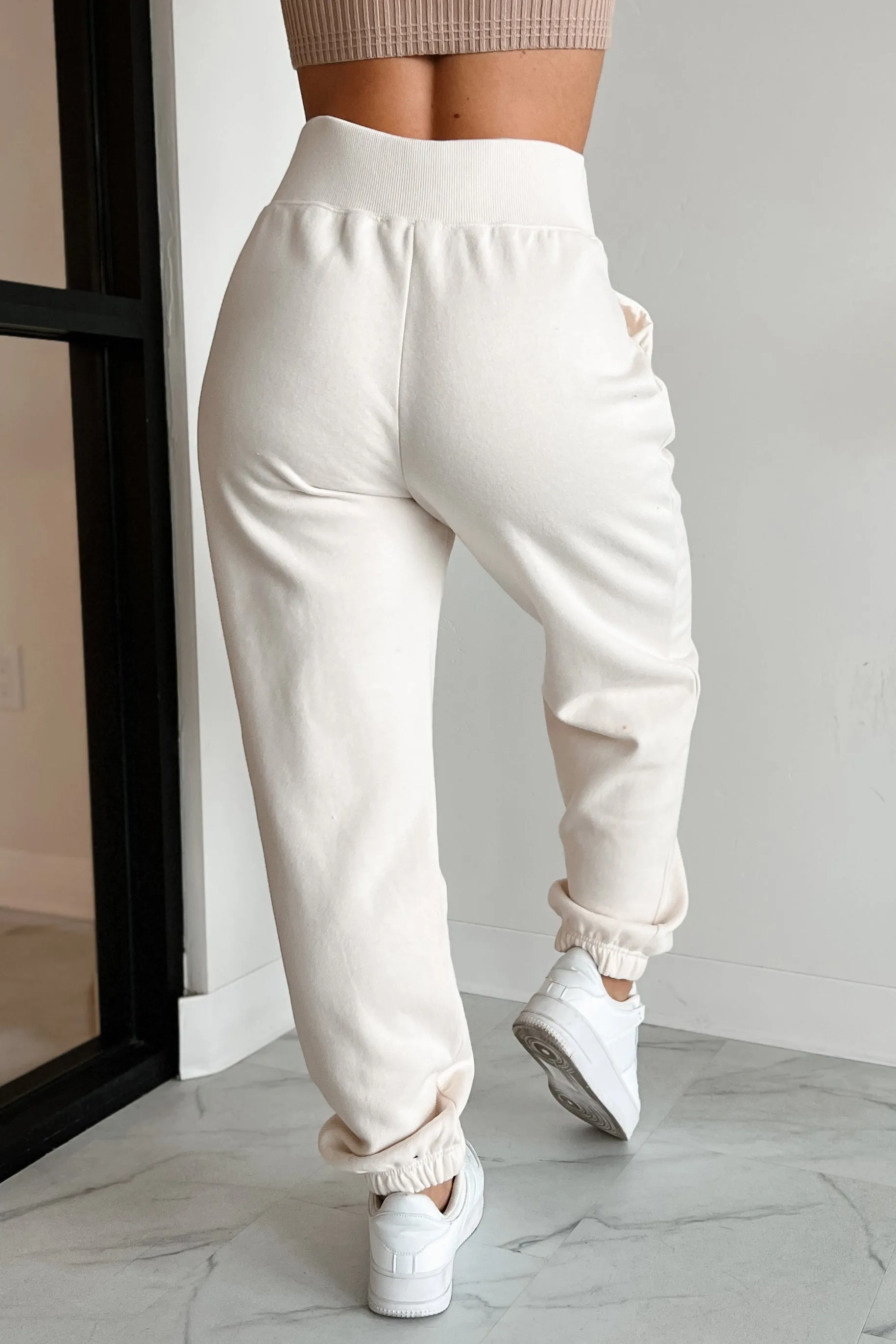 DOORBUSTER Nevada High Waisted Fleece Sweatpants (Cream)