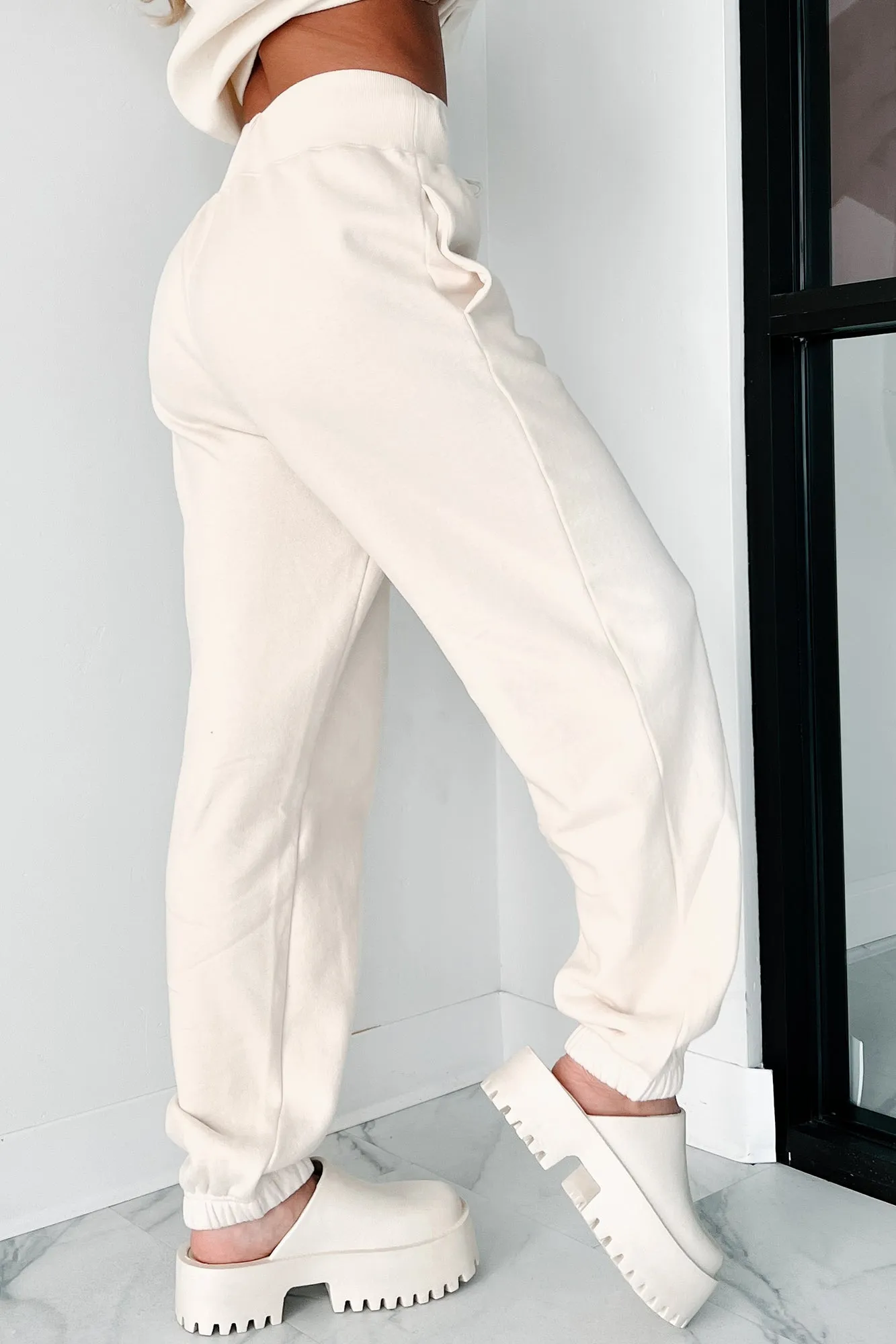 DOORBUSTER Nevada High Waisted Fleece Sweatpants (Cream)