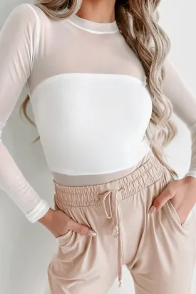 Doorbuster- Sheer Chicness Long Sleeve Mesh Bodysuit (White)