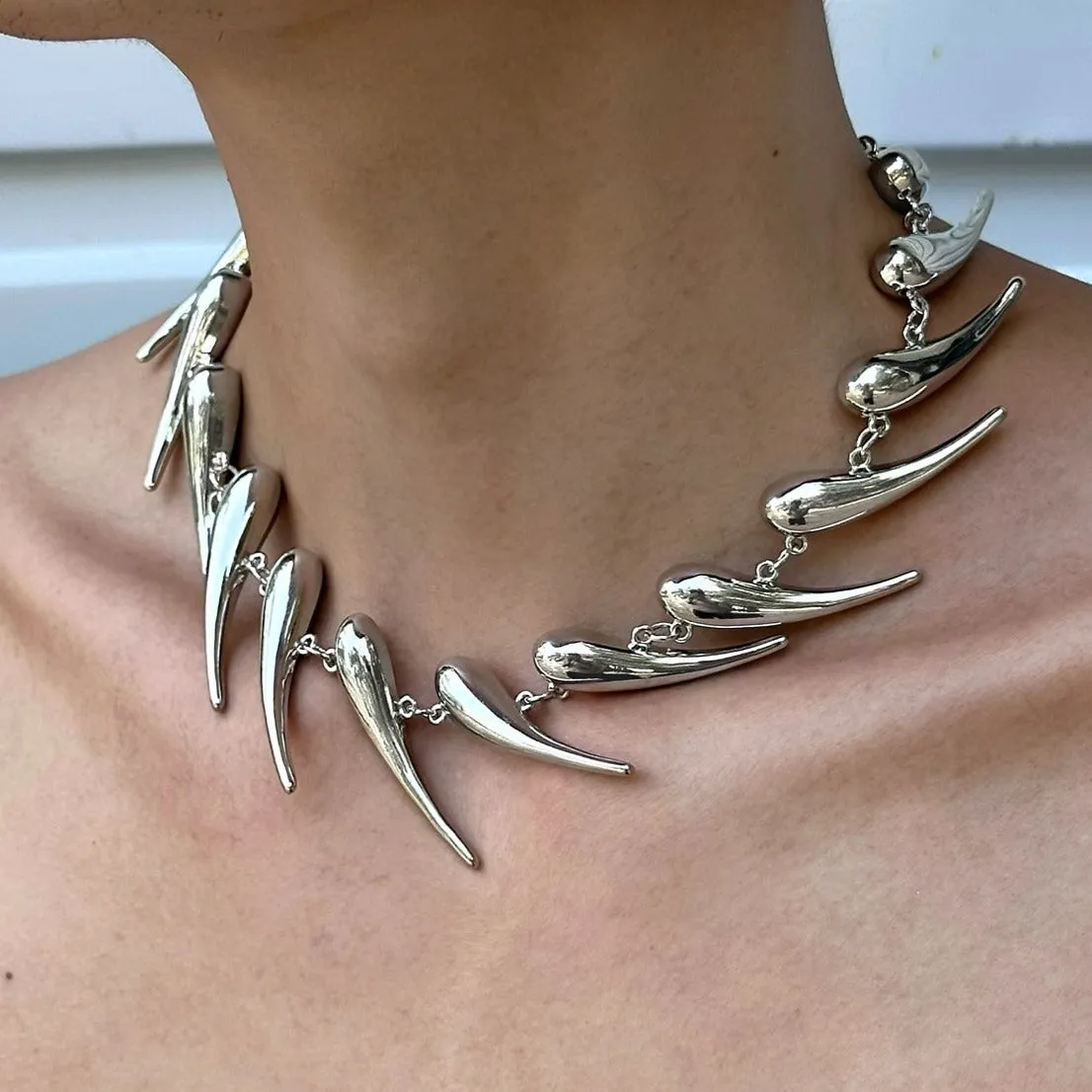 Geometric Silver Thorn Irregular Metal Necklace