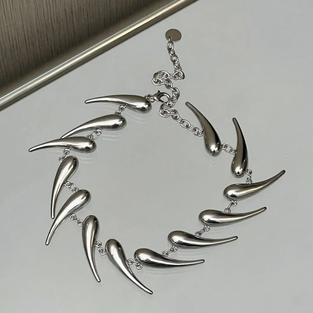 Geometric Silver Thorn Irregular Metal Necklace