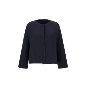 Grana Wool Crepe Cape Sleeve Blue Jacket