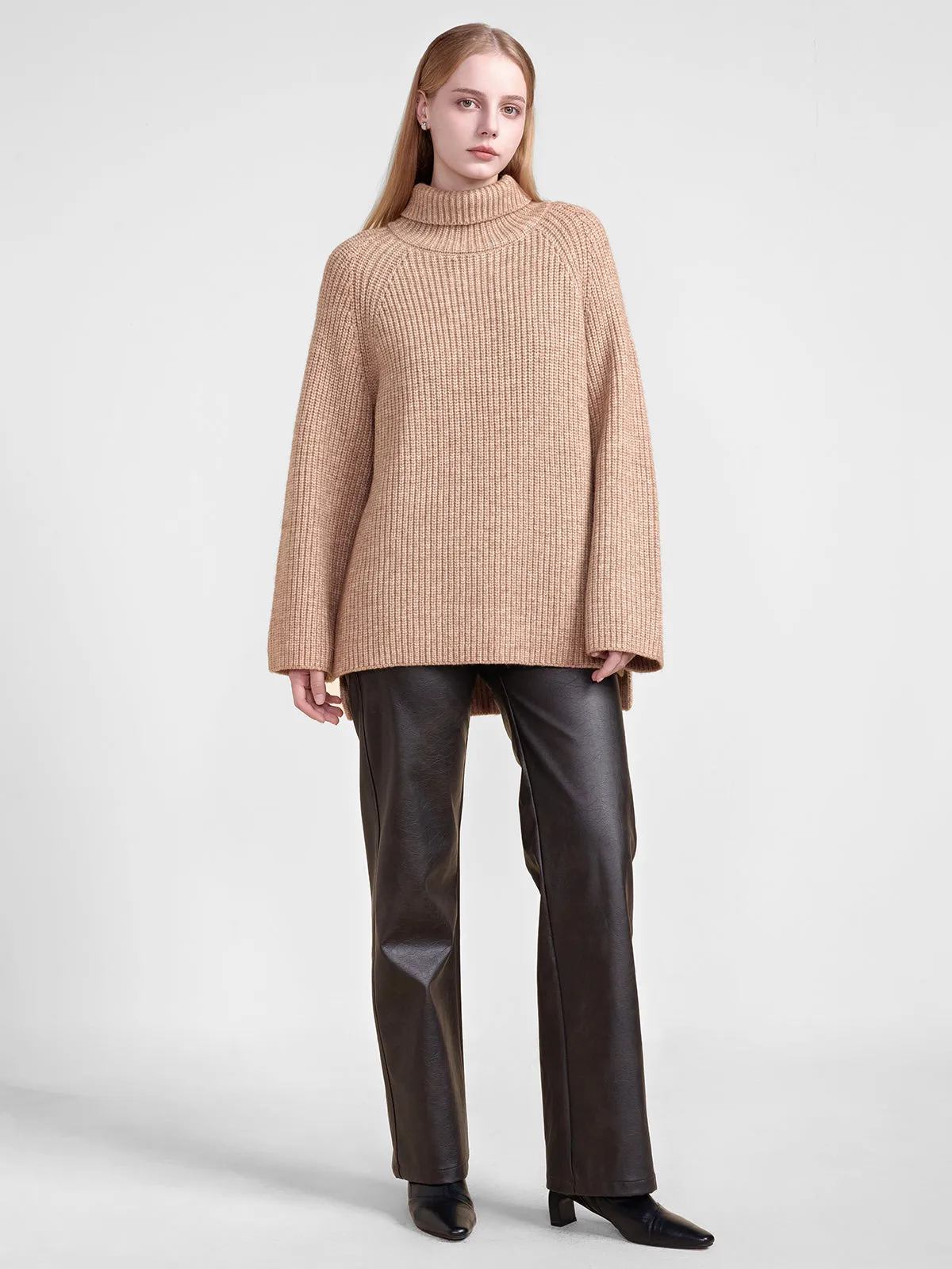 High-Neck Loose Fit Rib Sweater