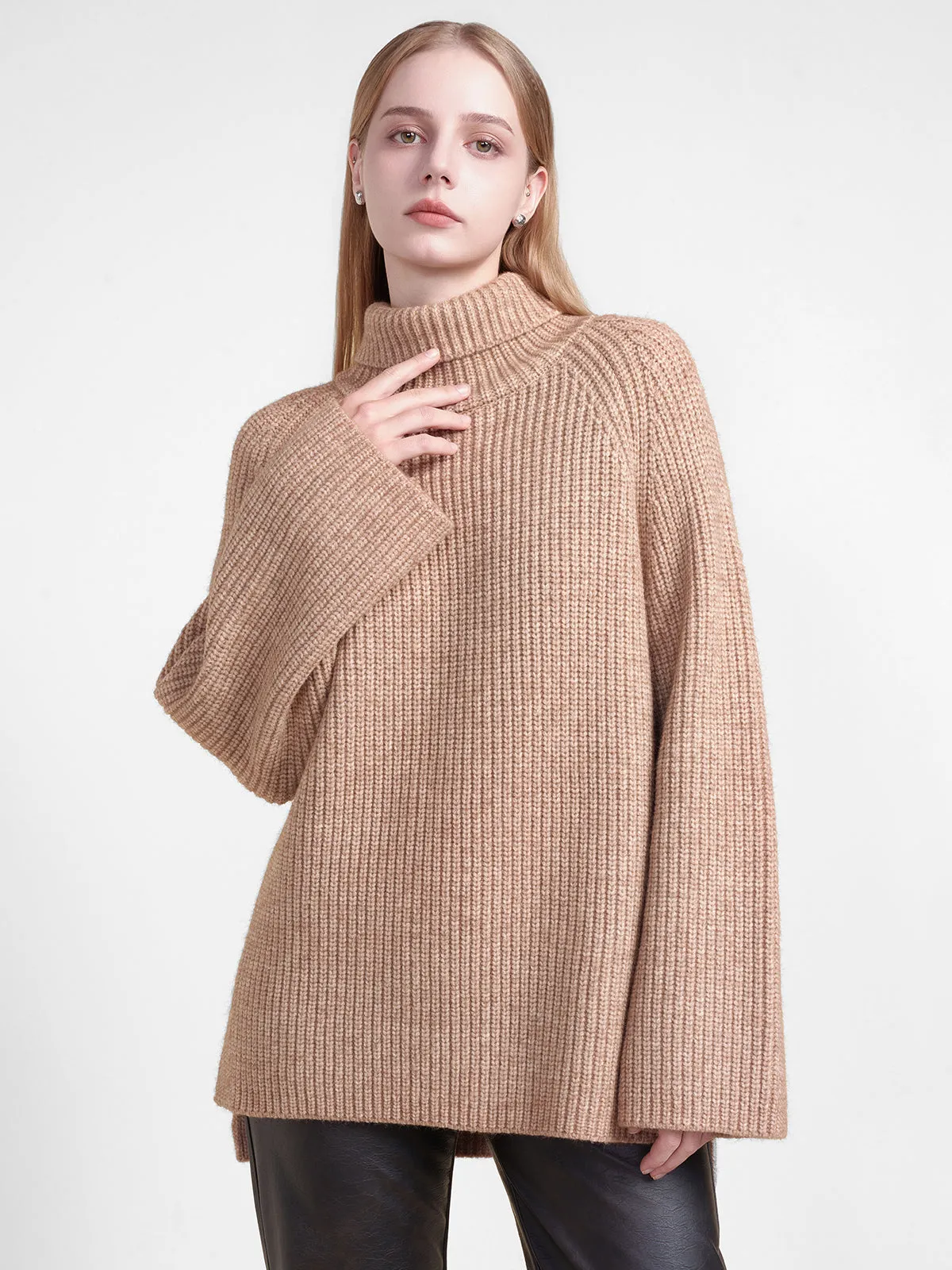 High-Neck Loose Fit Rib Sweater