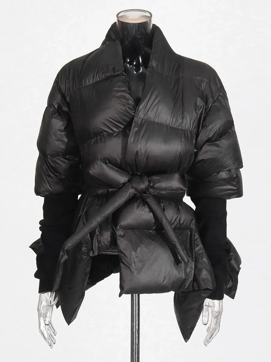 Hourglass Charm Belted Puffer Coat