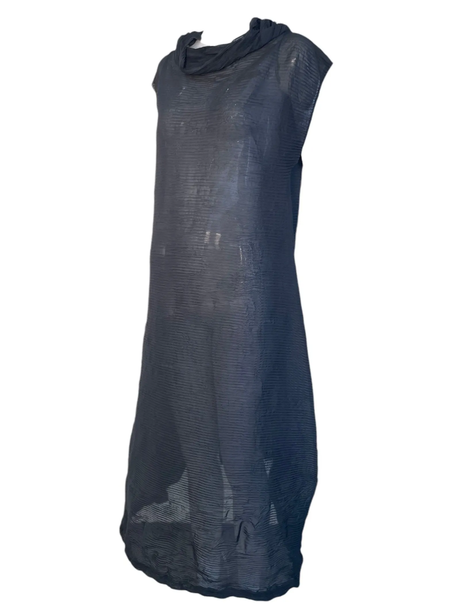 Issey Miyake 1990's Structural Deep Blue Sheer Pleated Avant Garde Gown