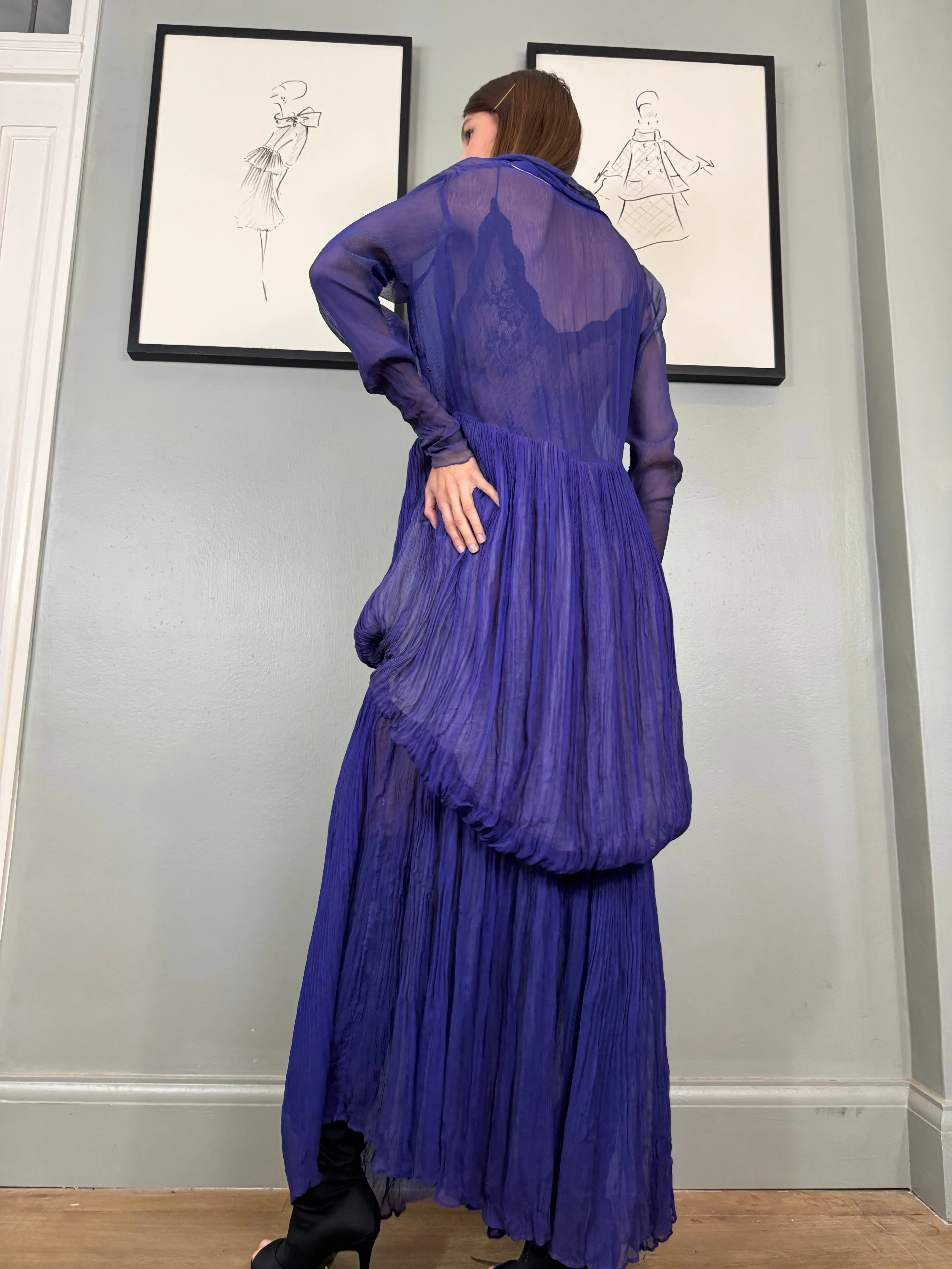 Jude, 30s chiffon purple pleated dress