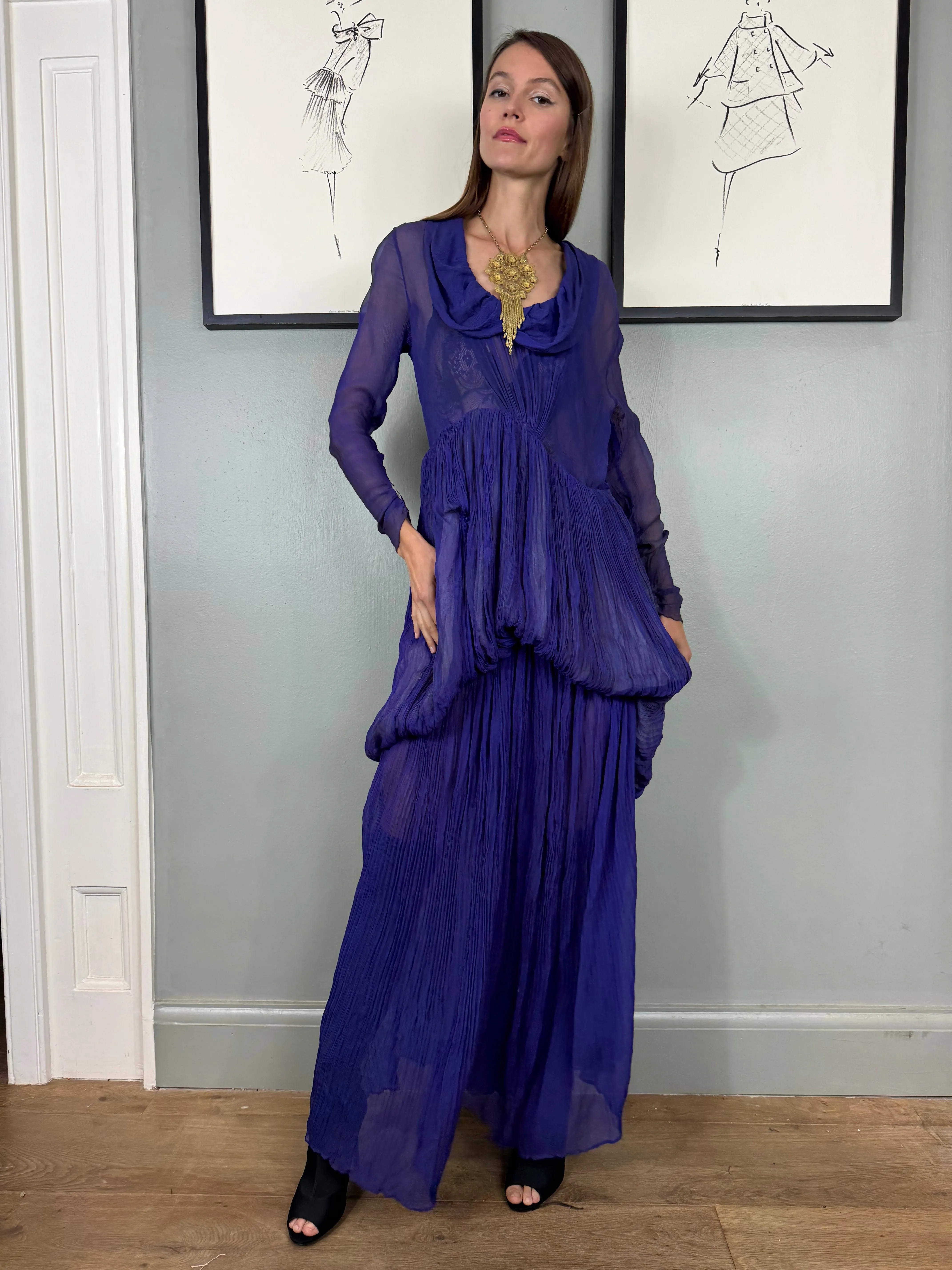 Jude, 30s chiffon purple pleated dress