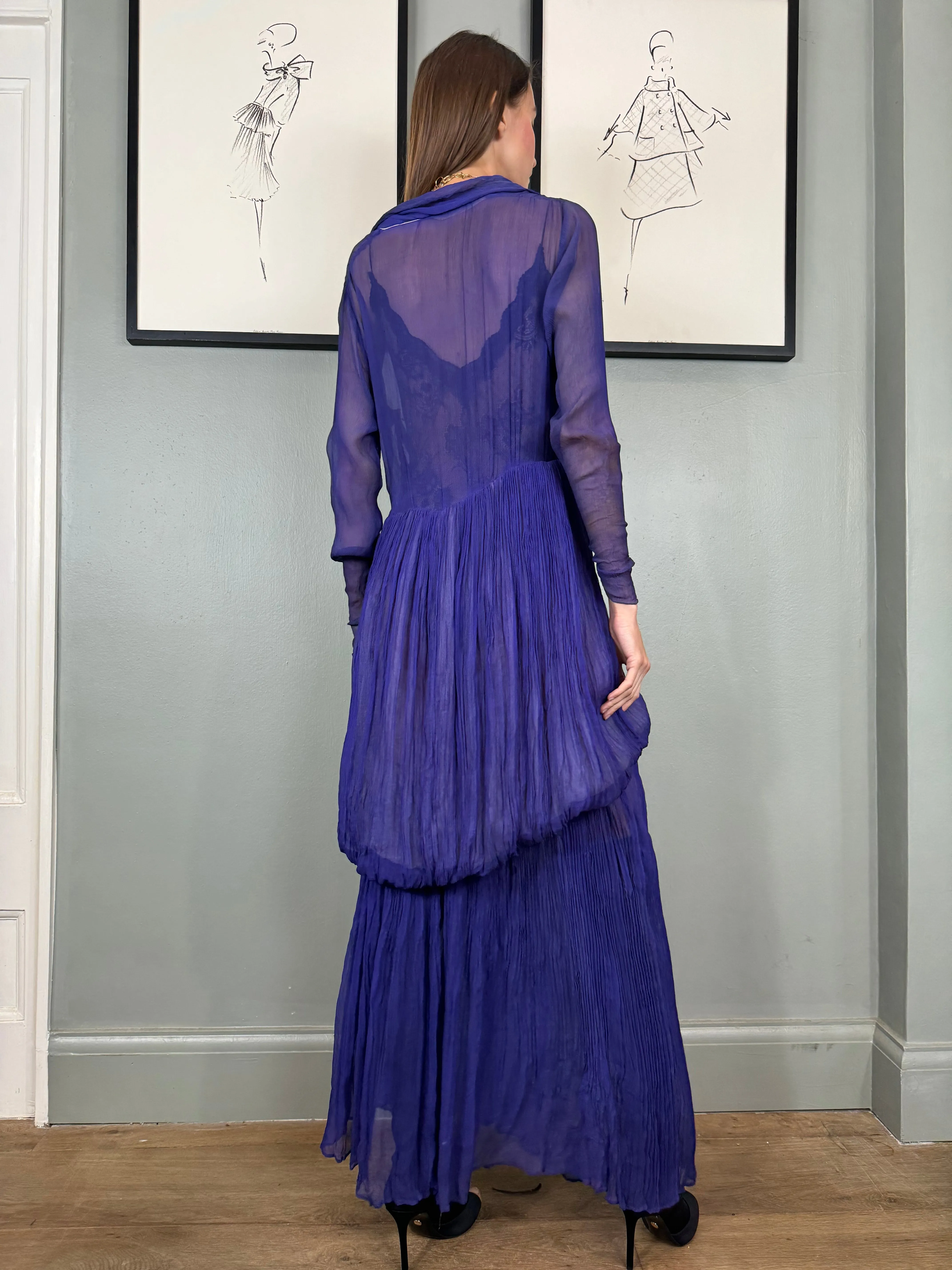 Jude, 30s chiffon purple pleated dress