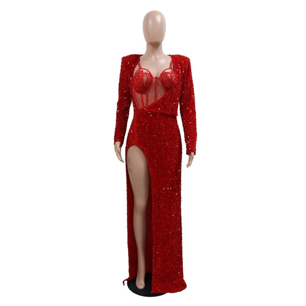 MALYBGG Sleeveless High-Slit Long Dress with Sexy Dress Set 900855LY