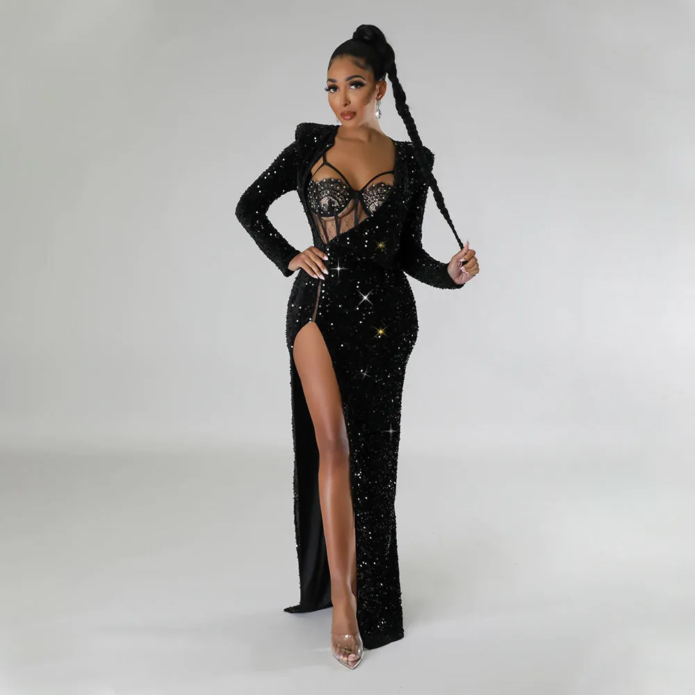MALYBGG Sleeveless High-Slit Long Dress with Sexy Dress Set 900855LY