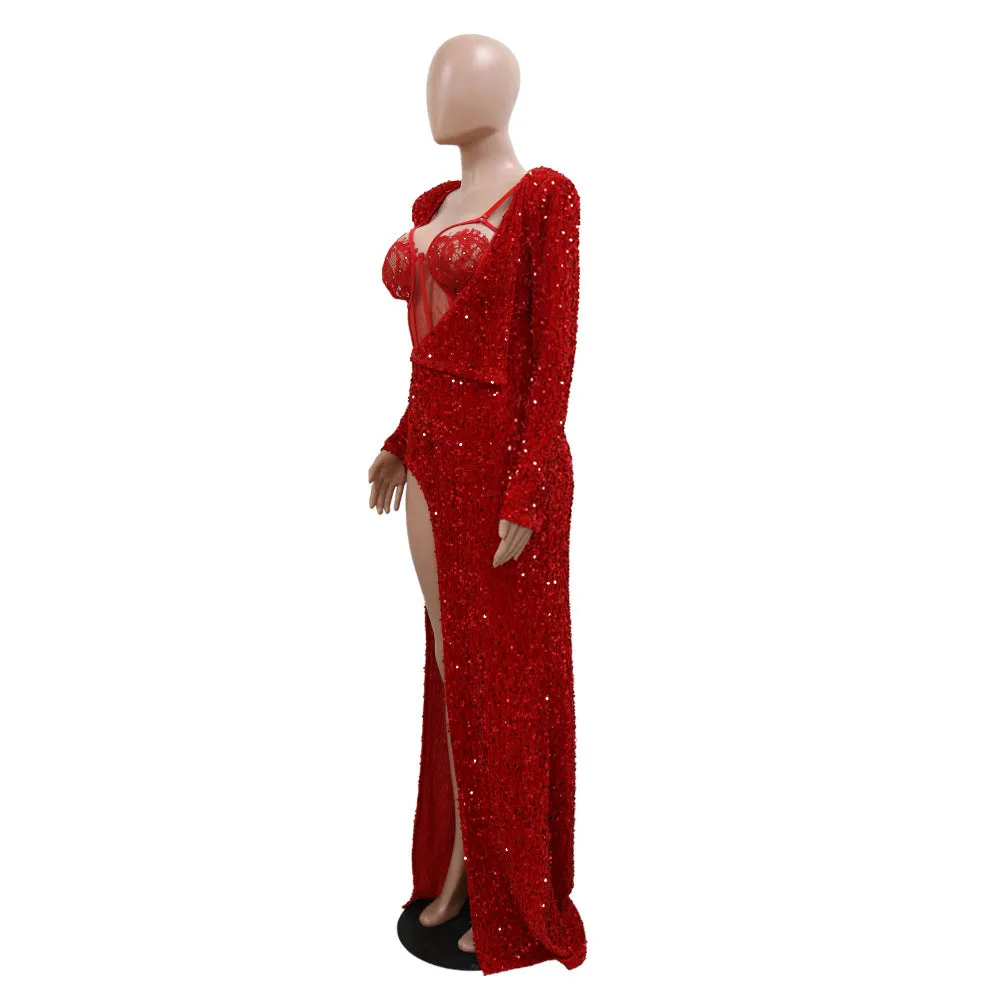 MALYBGG Sleeveless High-Slit Long Dress with Sexy Dress Set 900855LY