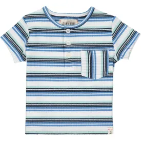 Me & Henry Blue Multi Ribbed Stripe Dodger Henley S/S Shirt