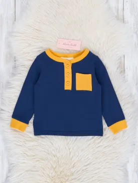Navy & Yellow Pocket Henley