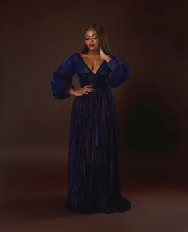 Oyemwen Holiday Collection Pleated Maxi Dress Purple/Blue