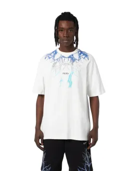 Phobia T-shirt unisex bianca con fulmini blu grigi azzurri PH00107BLGRLB