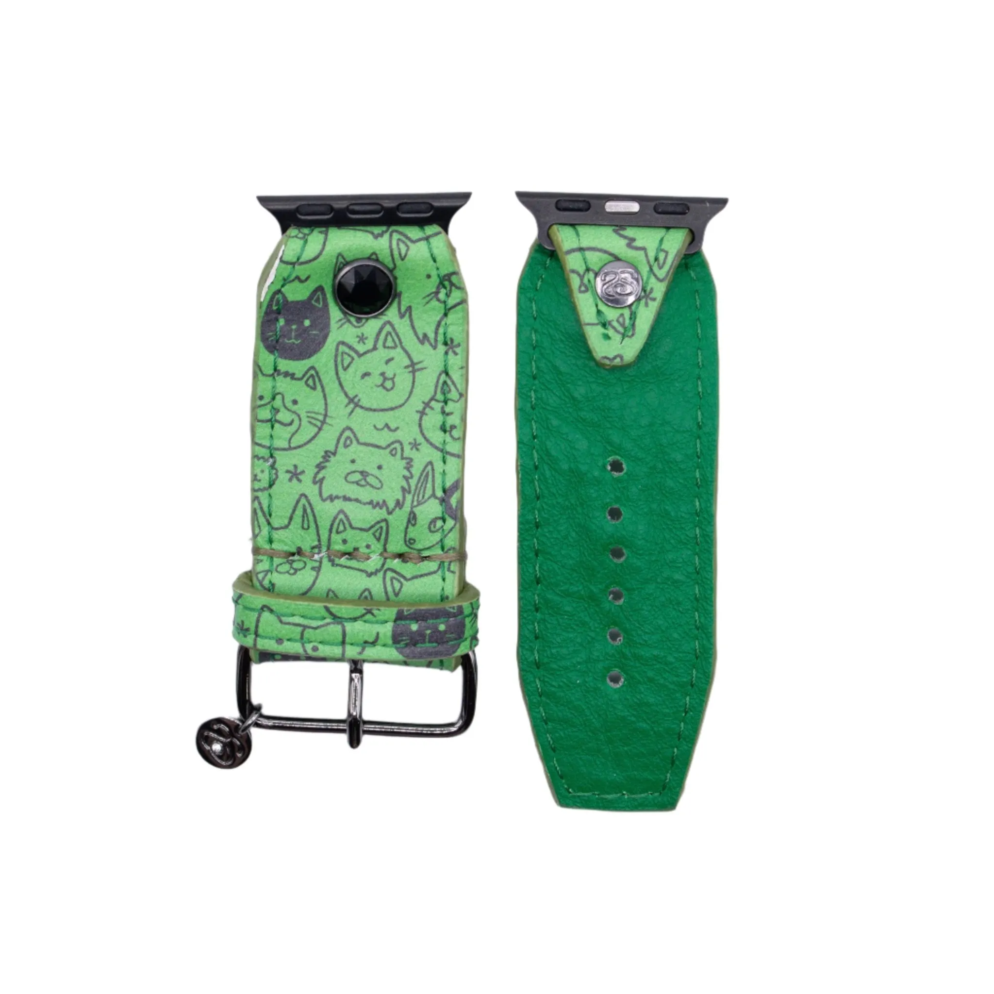 PIP Ready to Ship - Luxe Green Kitty Love with Classic Kelly Green Watchband (Size 1, Apple Watch 38-41mm)