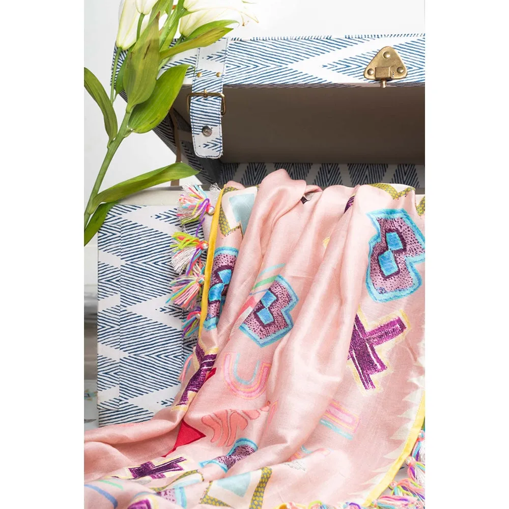 PS Accessories by Payal Singhal Payal Singhal Pink Ikat Star Print Silkmul Full Width Scarf for Women