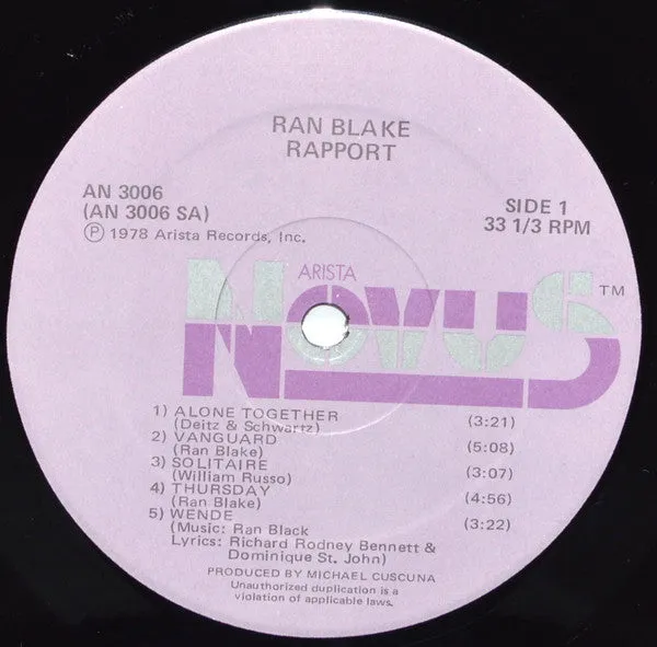 Ran Blake - Rapport (LP, Album) (NM or M-)