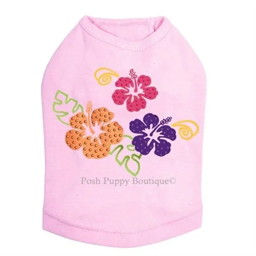 Satin Hibiscus Rhinestuds Tanks- Many Colors