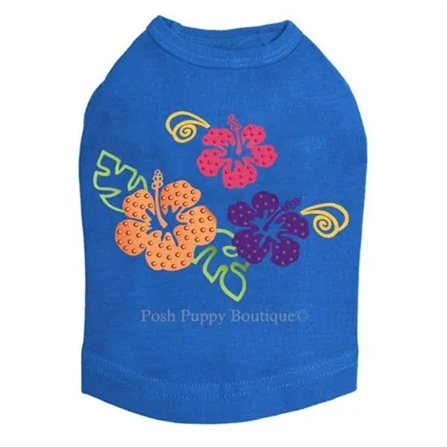 Satin Hibiscus Rhinestuds Tanks- Many Colors