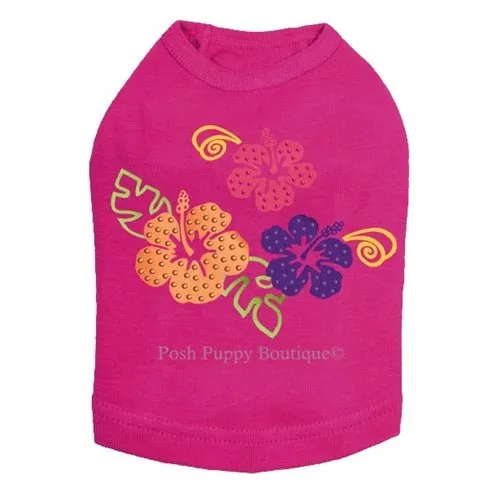 Satin Hibiscus Rhinestuds Tanks- Many Colors
