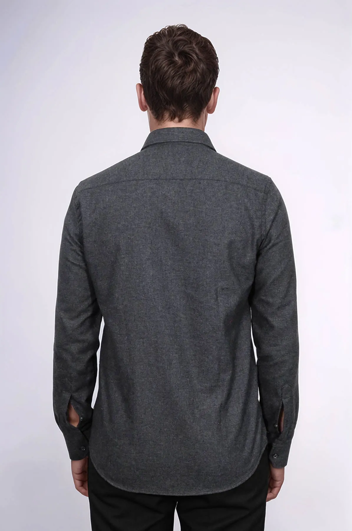 Slim Fit Plain Dark Grey Men Lumberjack Shirt - Wessi