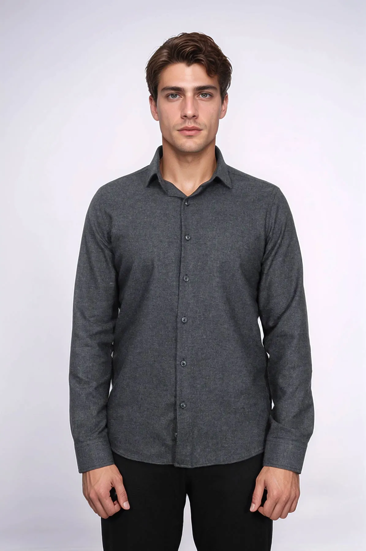 Slim Fit Plain Dark Grey Men Lumberjack Shirt - Wessi