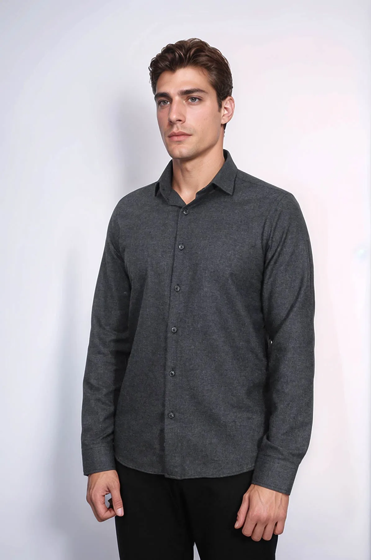 Slim Fit Plain Dark Grey Men Lumberjack Shirt - Wessi