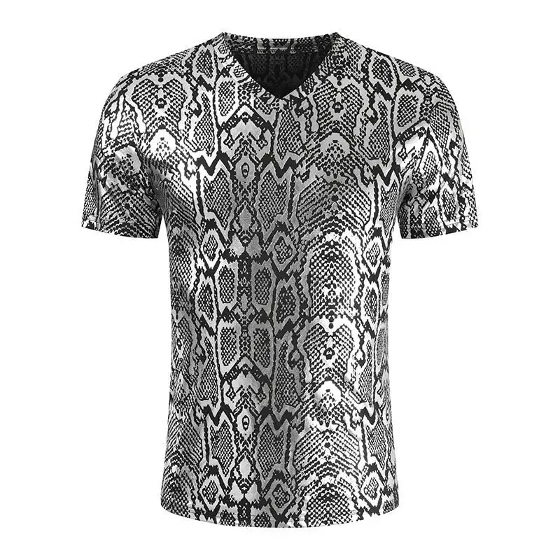 Snake Print T-Shirt for Men: Street Fashion Slim Fit Tee in Golden Silver, M-3XL