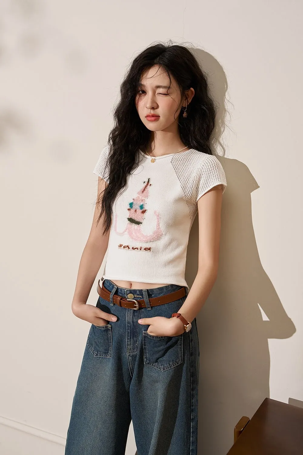 White Printing T-shirt for Women