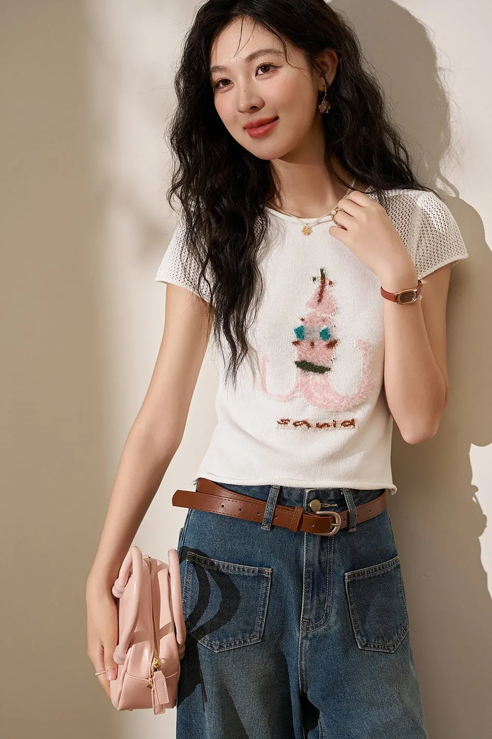 White Printing T-shirt for Women