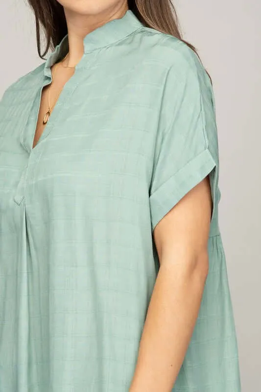 White Strip / Green  Henley Neck Short Sleeves Shirt